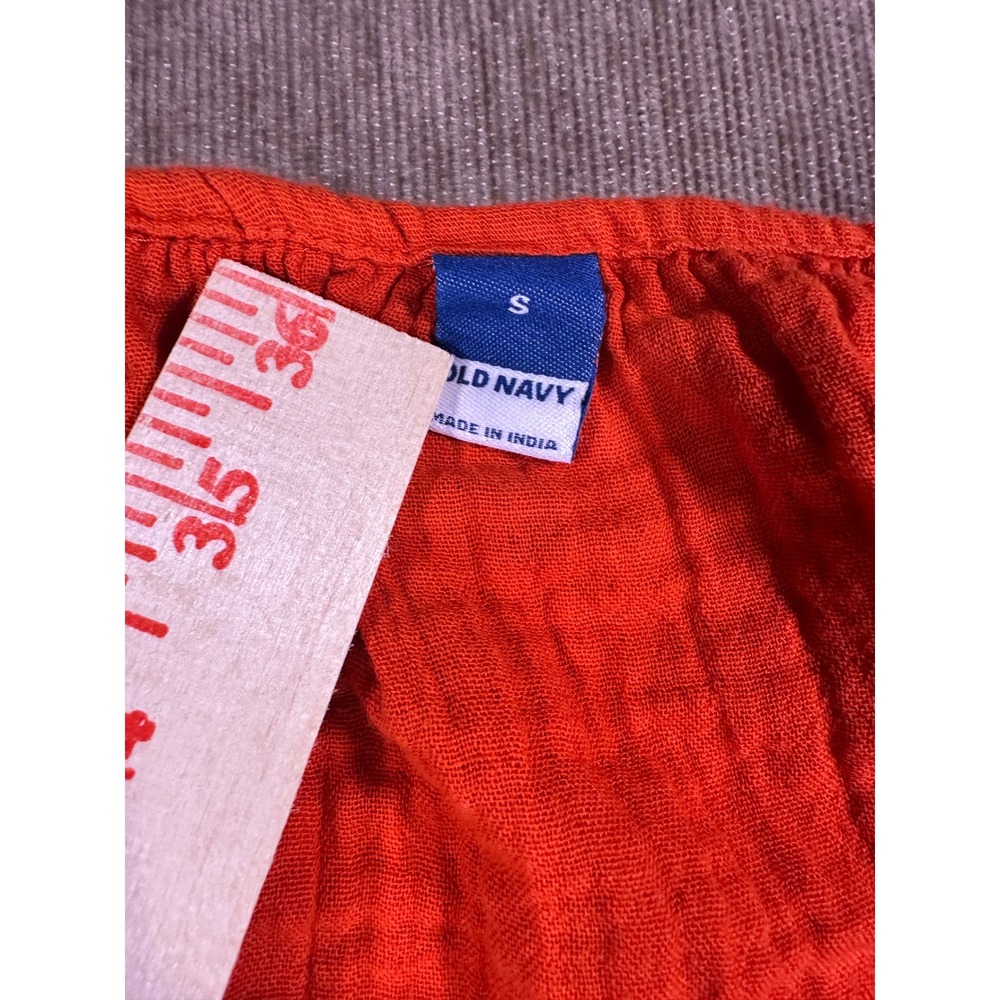 Old Navy Womens Orange Red Cotton Gauze Short Sleeve Tiered Mini Dress Small - Picture 3 of 6
